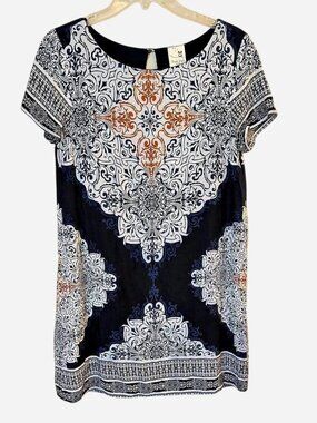 Pink Owl Apparel Abstract Print Mini Dress Small Blue Orange White